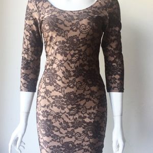 Grey lace and nude dress